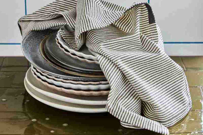 Geschirrtuch Cook grau/beige gestreift im 3er Set 100% Baumwolle