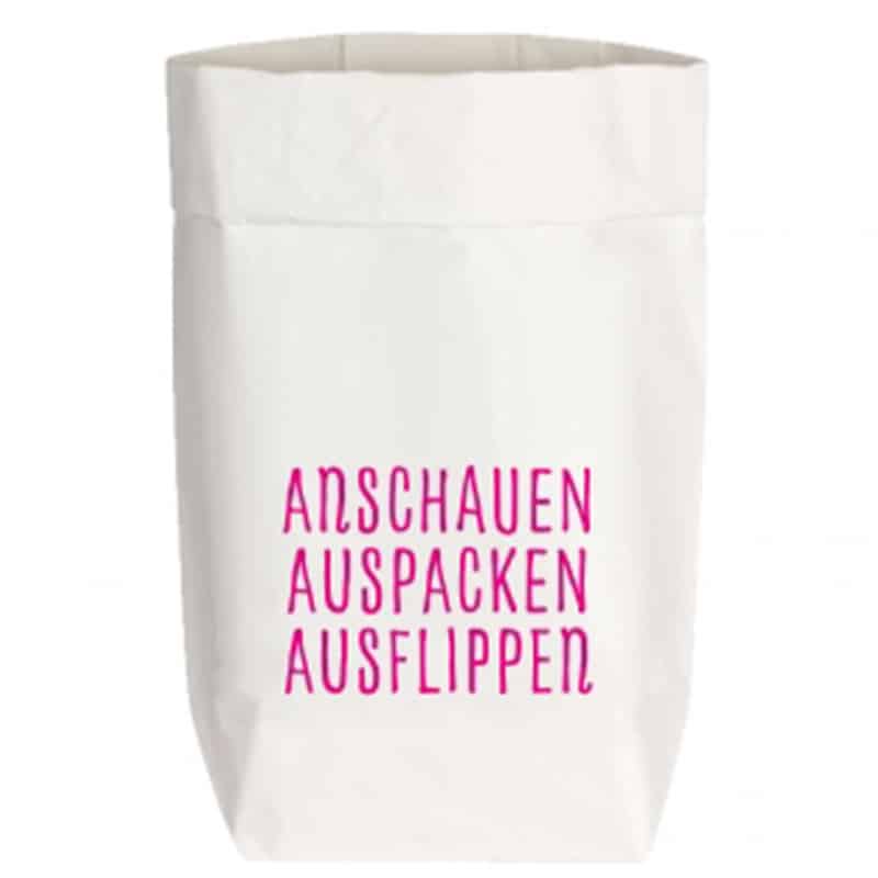 Geschenktüte aus Papier weiß, von 17;30 Hamburg, ANSCHAUEN, AUSPACKEN, AUSFLIPPEN