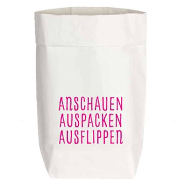 Geschenktüte aus Papier weiß, von 17;30 Hamburg, ANSCHAUEN, AUSPACKEN, AUSFLIPPEN
