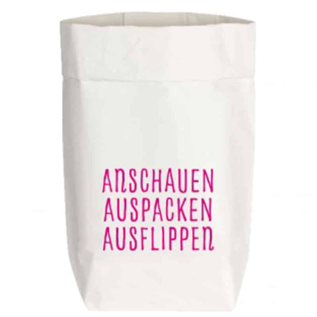 Geschenktüte aus Papier weiß, von 17;30 Hamburg, ANSCHAUEN, AUSPACKEN, AUSFLIPPEN
