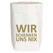 Geschenktüte aus Papier weiß, von 17;30 Hamburg, WIR SCHENKEN UNS NIX