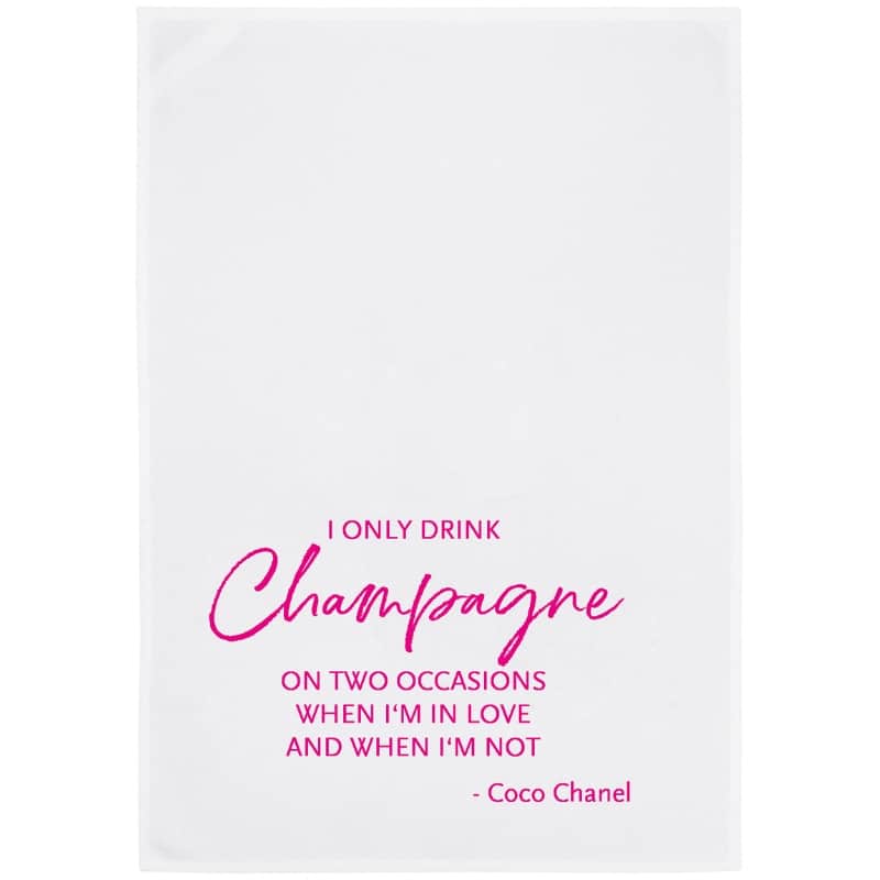 Geschirrtuch 'I only drink champagne...' weiß