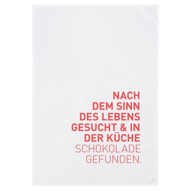 Geschirrtuch mit Spruch "nachdem Sinn des Lebens gesucht und in der Küche Schokolade gefunden" 100% Baumwolle, 70x50 cm von 17;30 Hamburg
