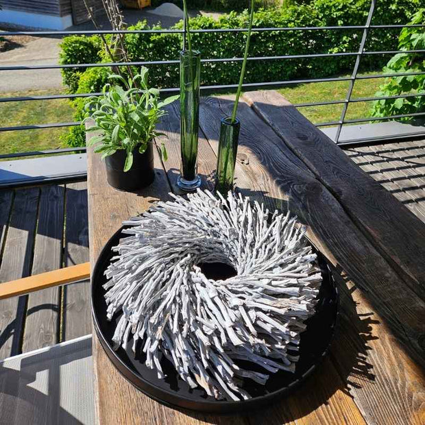 weißer Kranz aus getrockneten Palmzweigen 40 cm Durchmesser