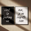 Poster schwarz weiß mit Aufdruck Cést le fucking vie & non, je ne regrette rien 70x50 cm