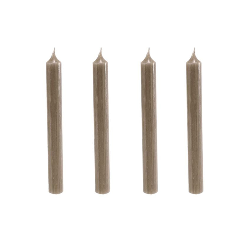 4er Set Dinnerkerzen 19,5cm x 2,1 cm in den Farben black, dark grey, steel grey, olive, rot und taupe