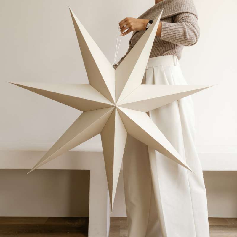 Weihnachtsstern beige 100 cm aus Papier mit Kordel