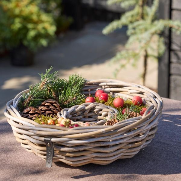 Rattan-Schale Kubu rund 40 cm mit Loch, zum Bepflanzen und Dekorieren, für Indoor und Outdoor