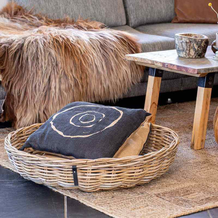 Große, runde Rattanschale mit Ø 62cm