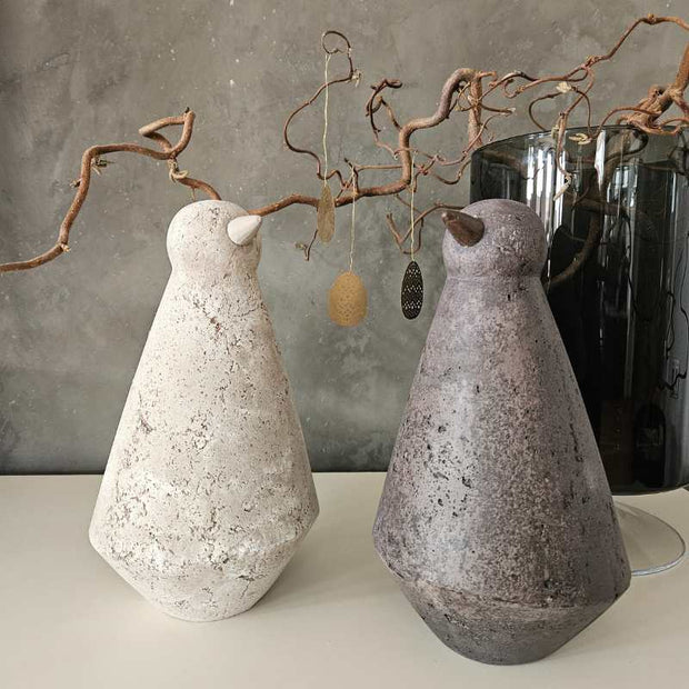 Vogel Pino aus Zement in sand und braun, für Indoor und Outdoor
