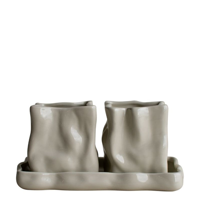 Keramik Töpfe mit Untersetzer, shiny creme, von DBKD