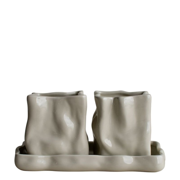 Keramik Töpfe mit Untersetzer, shiny creme, von DBKD