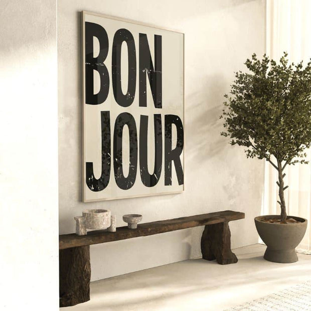 Poster BONJOUR beige von Huisjevansanne