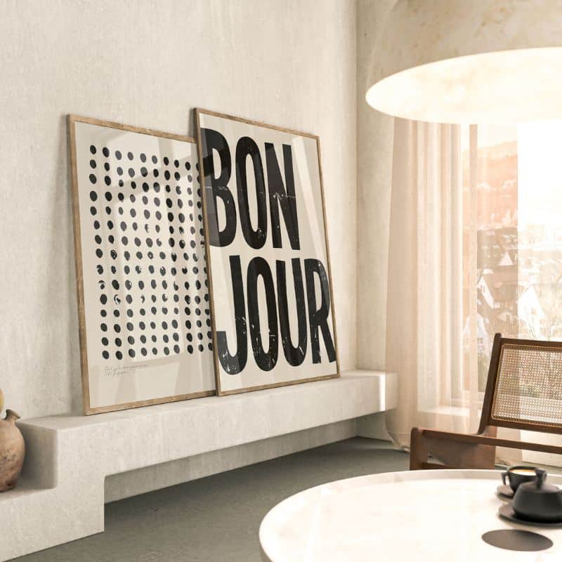 Poster BONJOUR beige von Huisjevansanne