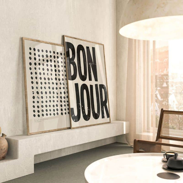 Poster BONJOUR beige von Huisjevansanne
