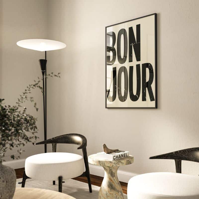 Poster BONJOUR beige von Huisjevansanne