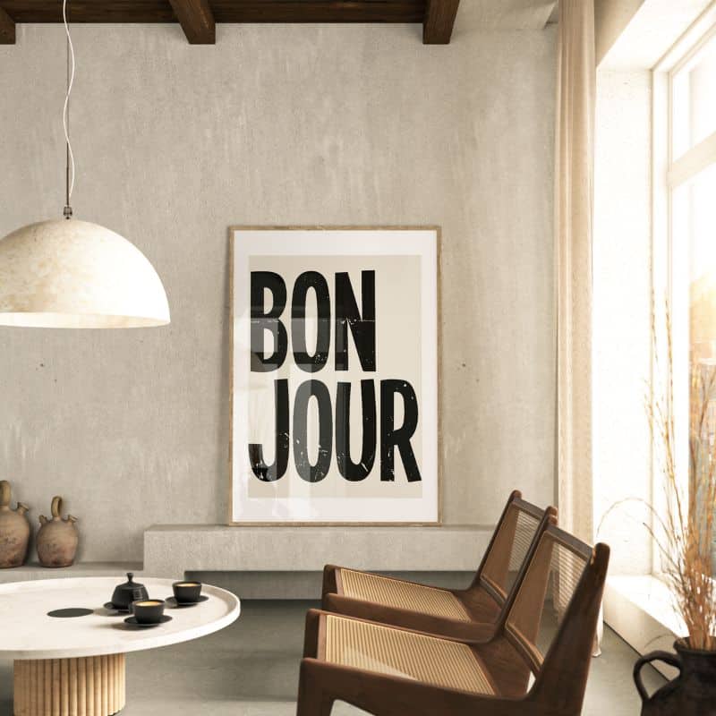 Poster BONJOUR beige von Huisjevansanne