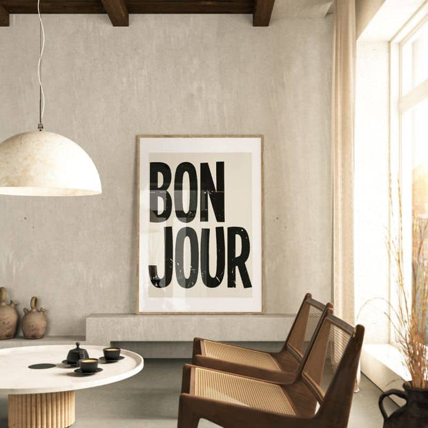Poster BONJOUR beige von Huisjevansanne