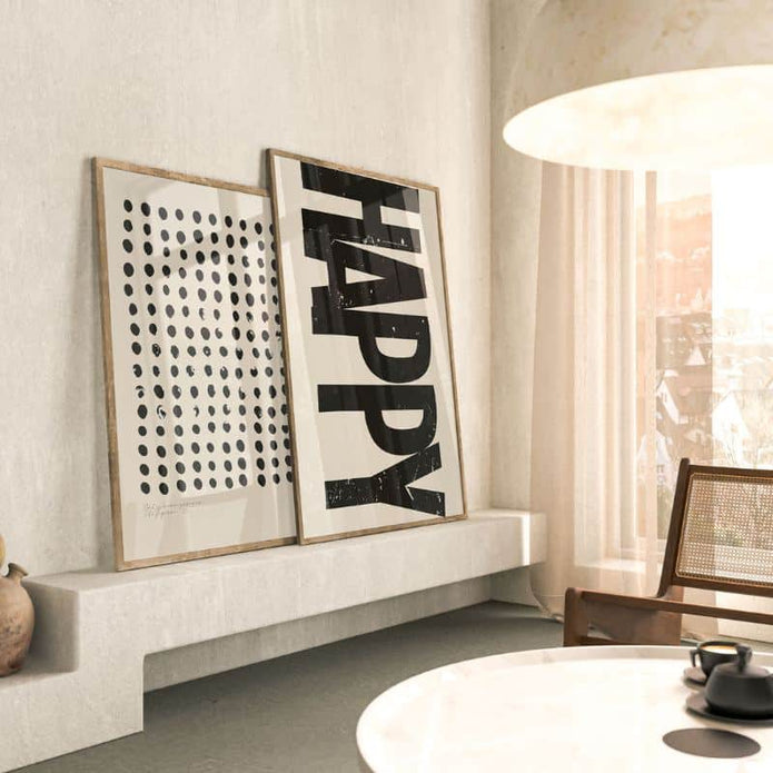 Poster HAPPY beige von Huisjevansanne