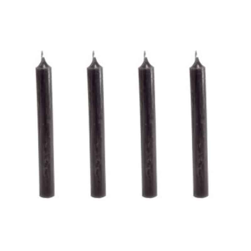 4er Set Dinnerkerzen 19,5cm x 2,1 cm in den Farben black, dark grey, steel grey, olive und rot.