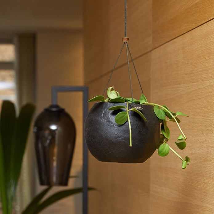 Blumenampel von Lübech Living, schwarz und olive, Durchmesser 17,5 cm, Höhe 13 cm