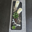 Schwarzes Metalltablett aus Edelstahl, Länge 61 cm, Breite 21 cm, Höhe 3 cm, pulverbeschichtet, mit offenen Kanten