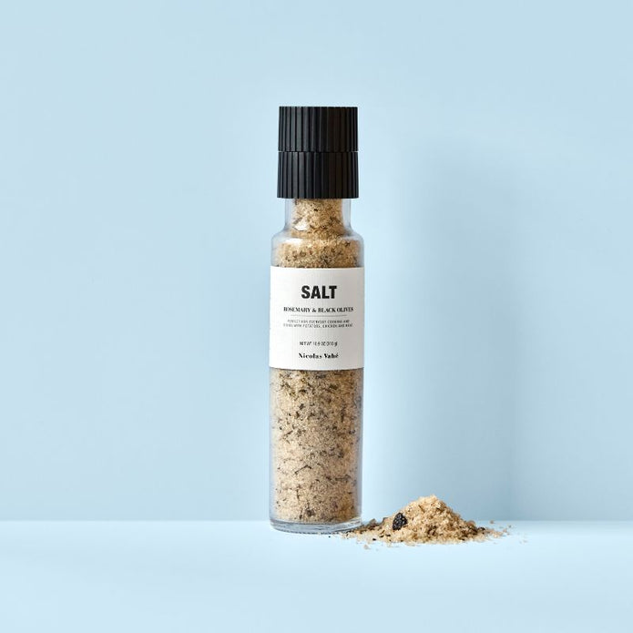 Salz Rosmarin und schwarze Olive von Nicolas Vahé , mit Mahlwerk