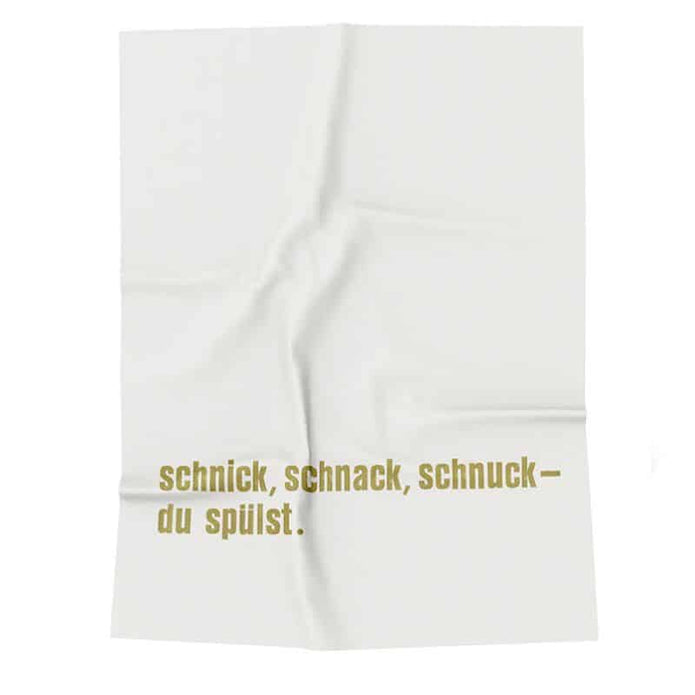 Geschirrtuch mit der Aufschrift "Schnick, Schnack, Schnuck - du spülst