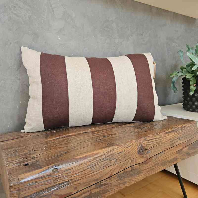 Kissen Farbe dunkelbraun und sand mit Streifen, 64x33 cm, 100% Leinen