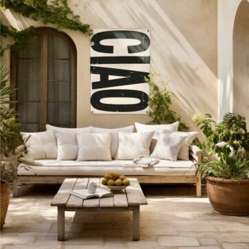 Gartenposter Outdoor Mit Aufschrift "CIAO" In Den Größen 100x140cm Und 70x100cm