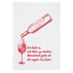Geschirrtuch mit Spruch "ich liebe es mit Wein zu kochen", weiß mit roter Schrift