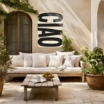 Gartenposter Outdoor mit Aufschrift "CIAO" in den Größen 100x140cm und 70x100cm