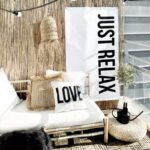 Gartenposter Outdoor mit Aufschrift "Just relax" in den Größen 100x170cm und 70x100cm