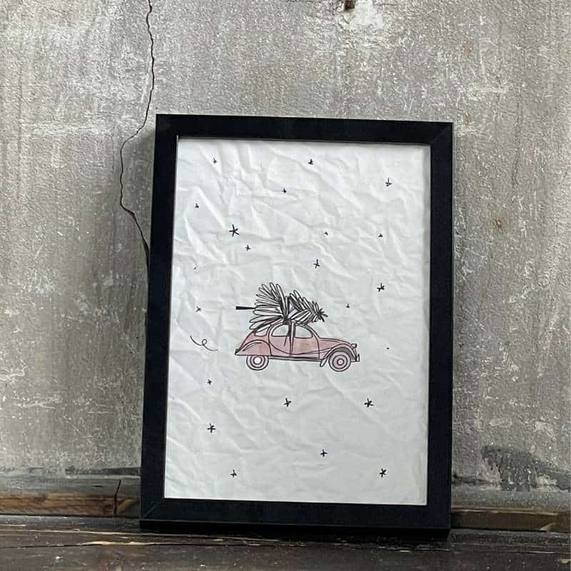 Canvas Print in schwarz weiß mit dem Bild "Xmas car"