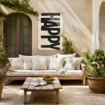 Gartenposter Outdoor mit Aufschrift "HAPPY" in den Größen 100x140cm und 70x100cm