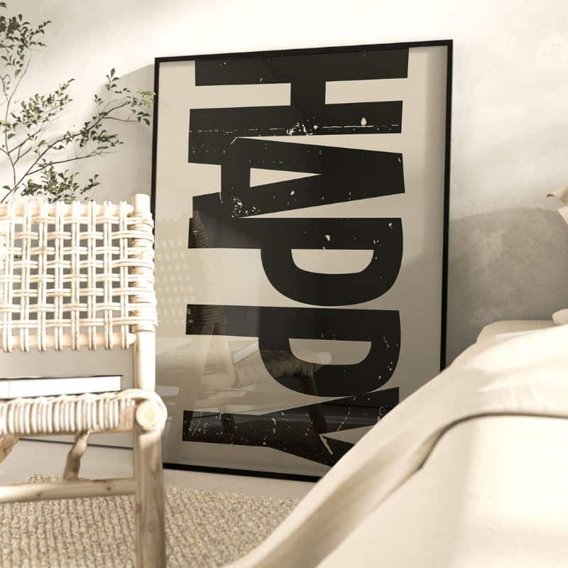 Poster HAPPY beige von Huisjevansanne