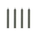 4er Set Dinnerkerzen 19,5cm x 2,1 cm in den Farben black, dark grey, steel grey, olive und rot.