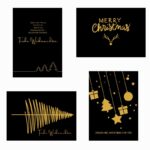 Karten für Weihnachten, DIN A6, schwarz/gold mit weihnachtlichen Motiven