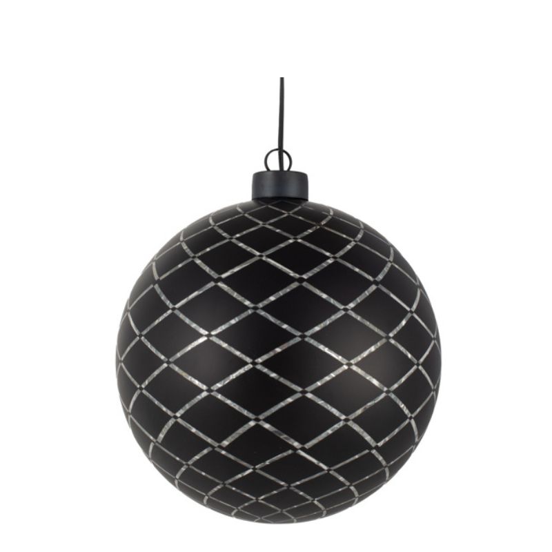 Glaskugel schwarz zum Aufhängen, 15 cm Durchmesser