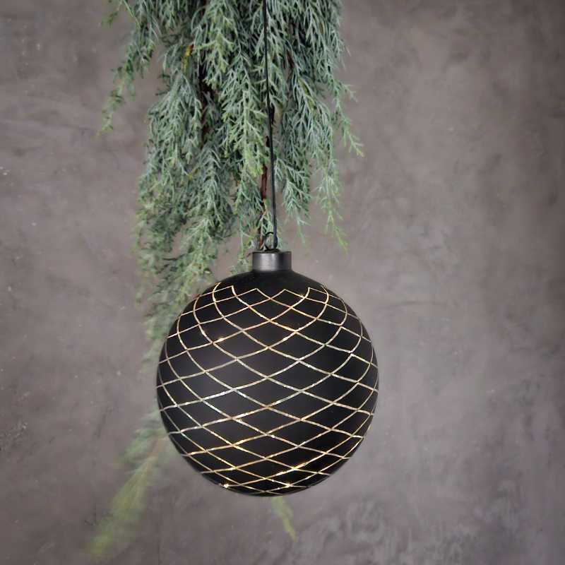 Glaskugel schwarz zum Aufhängen, 15 cm Durchmesser