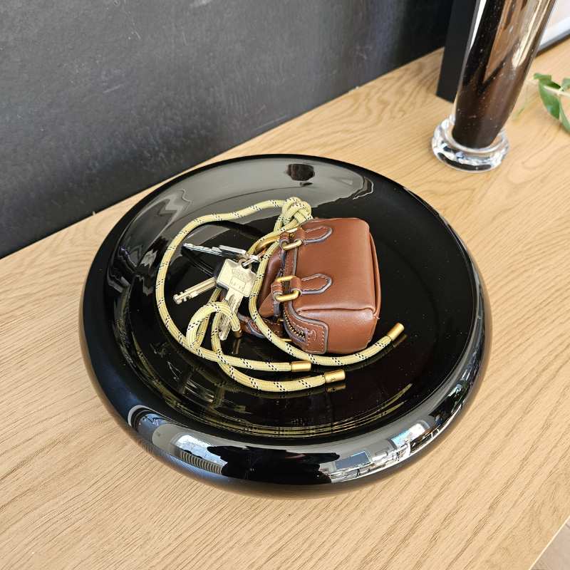 Schwarze Deko-Schale aus Glas, rund