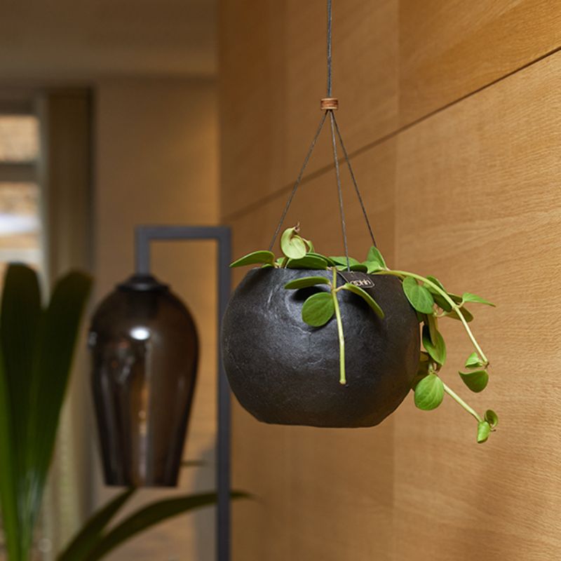 Blumenampel von Lübech Living, schwarz und olive, Durchmesser 17,5 cm, Höhe 13 cm